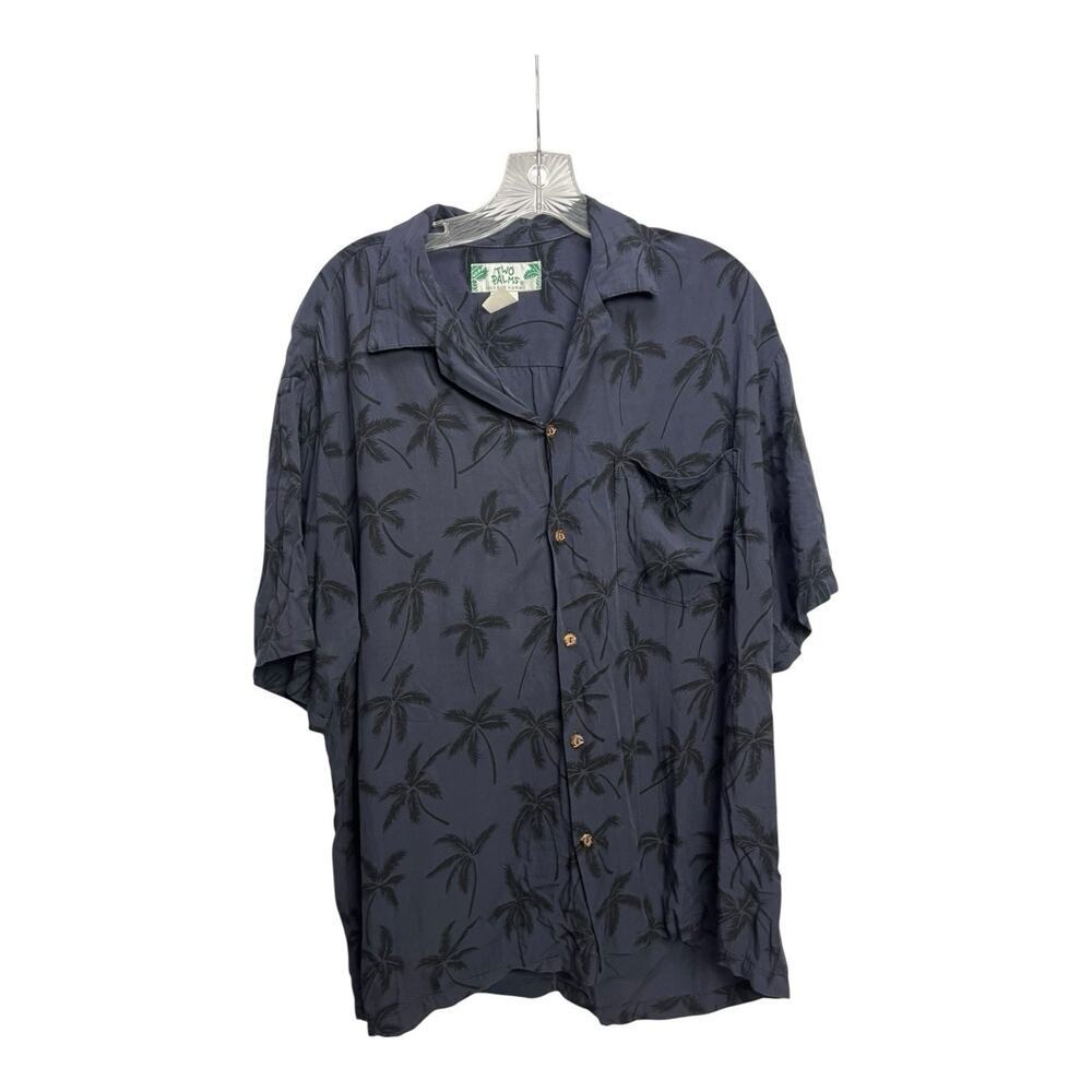 Two Palms Made in Hawaii Large Blue Hawaiian Shirt Aloha Hula Floral
